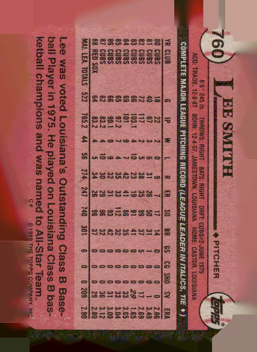1989 Topps #760 Lee Smith - Baseball Card Single
