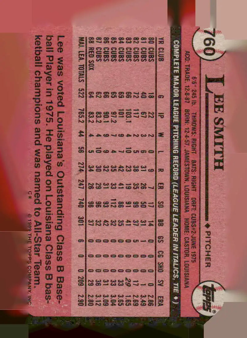 1989 Topps #760 Lee Smith - Baseball Card Single