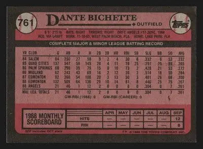 1989 Topps #761 Dante Bichette California Angels RC - Baseball Card Single