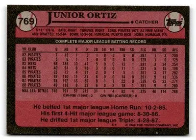 1989 Topps #769 Junior Ortiz - Baseball Card Single