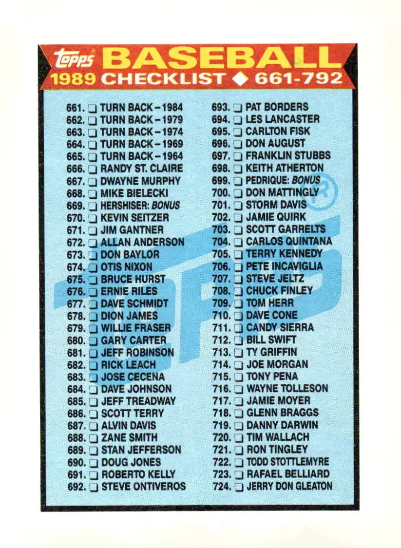 1989 Topps #782 Checklist: 661-792 - Baseball Card Single