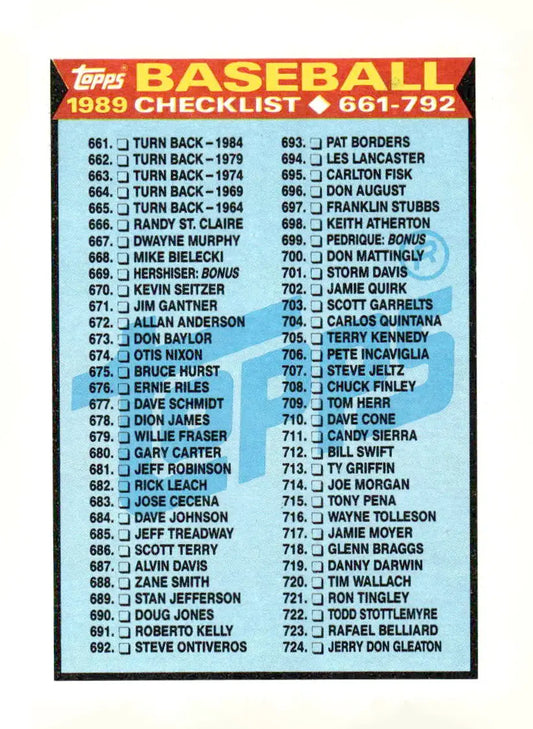 1989 Topps #782 Checklist: 661-792 - Baseball Card Single