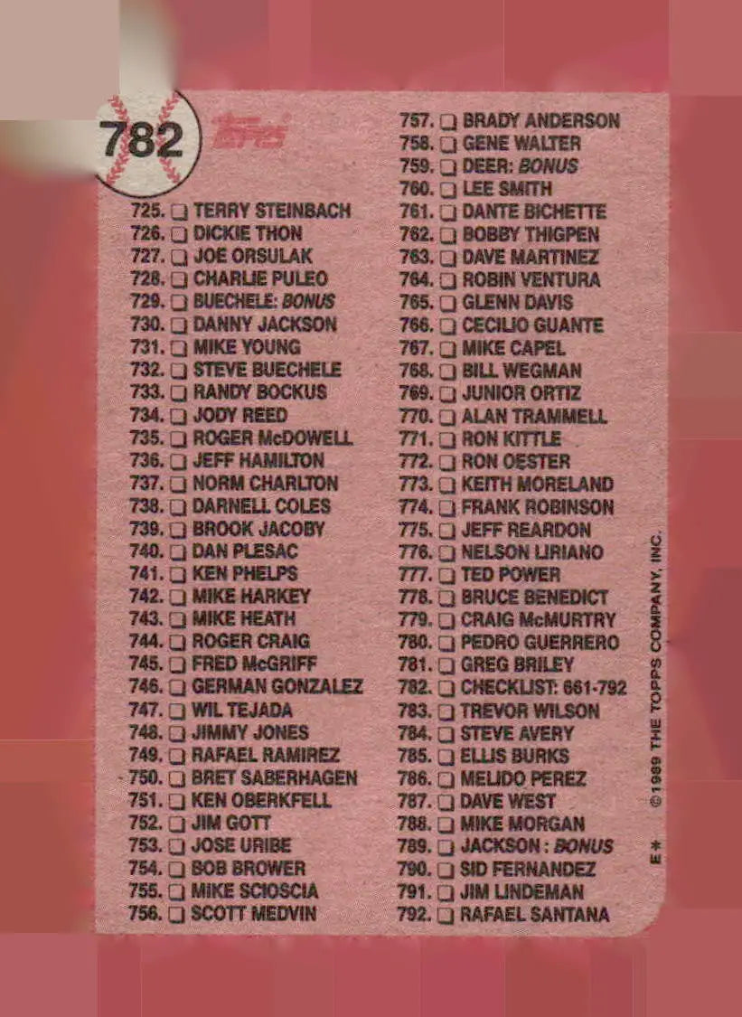 1989 Topps #782 Checklist: 661-792 - Baseball Card Single