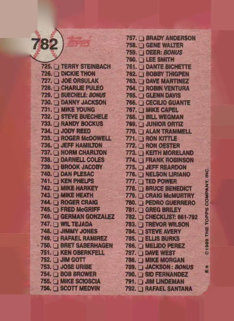 1989 Topps #782 Checklist: 661-792 - Baseball Card Single