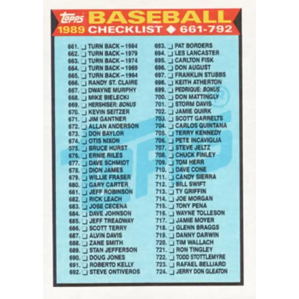 1989 Topps #782 Checklist 661-792 NM-MT Checklist Baseball Card - Baseball Card Single
