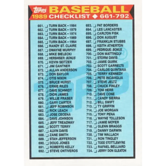 1989 Topps #782 Checklist 661-792 NM-MT Checklist Baseball Card - Baseball Card Single