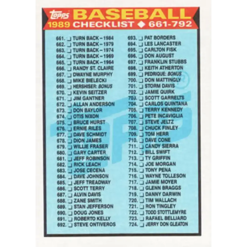 1989 Topps #782 Checklist 661-792 NM-MT Checklist Baseball Card - Baseball Card Single