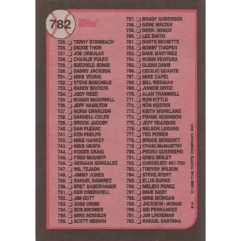 1989 Topps #782 Checklist 661-792 NM-MT Checklist Baseball Card - Baseball Card Single