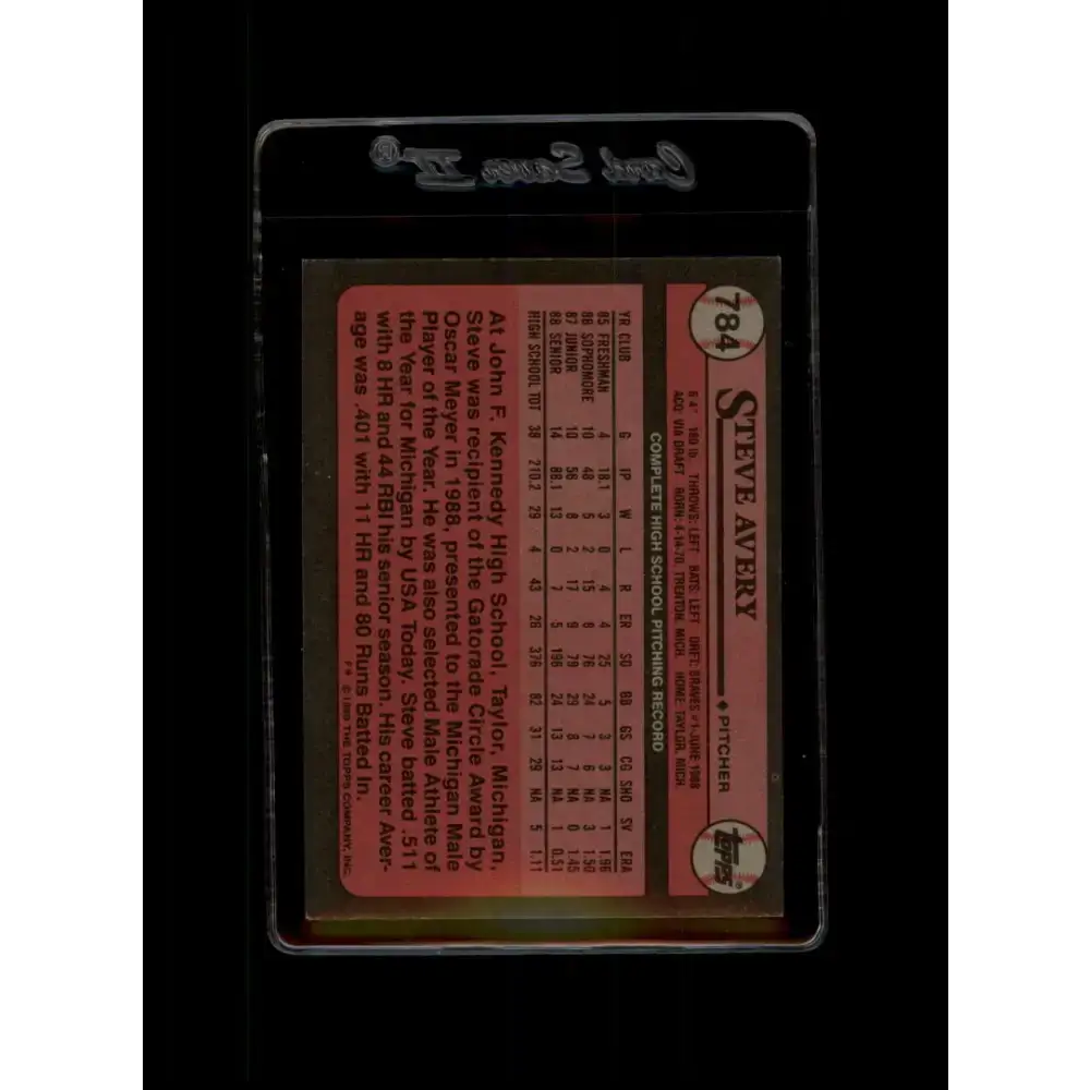 1989 Topps #784 Steve Avery NM-MT RC Rookie Atlanta Braves Baseball Card - Baseball Card Single