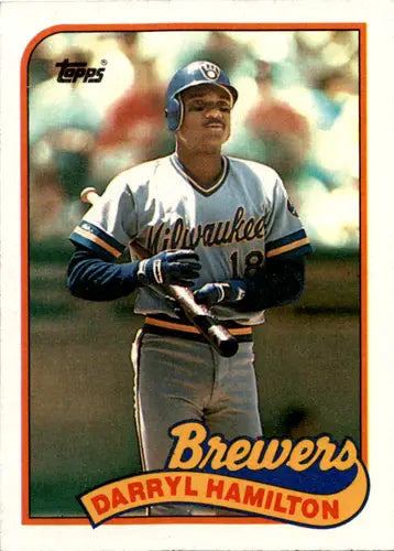 Original gloss Darryl Hamilton baseball card from 1989 Topps Rookie Brewers collection