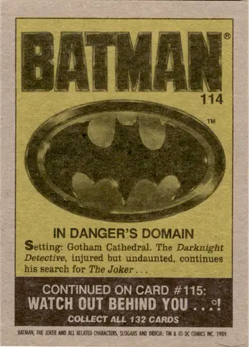 Vintage Batman trading card 1989 Topps Batman #114 in danger’s domain original gloss