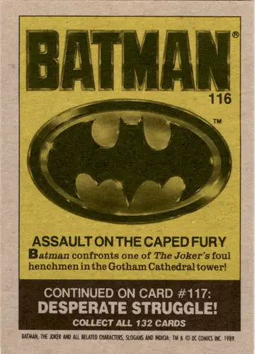 1989 Topps Batman Caped Fury trading card with original gloss from Assault on the Caped Fury series