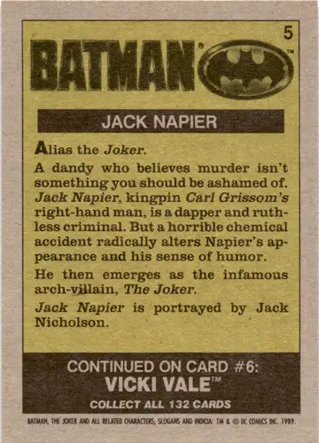 1989 Topps Batman #5 Jack Napier NM Near Mint ID:46080 - DC Card Single