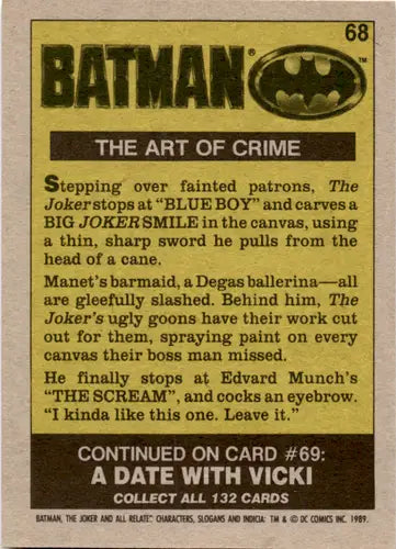 1989 Topps Batman #68 The Art of Crime NM Near Mint ID:46097 - DC Card Single