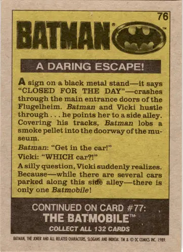 1989 Topps Batman #76 A Daring Escape! NM Near Mint ID:46099 - DC Card Single