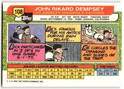 1989 Topps Big #108 Rick Dempsey NM Near Mint Dodgers ID:43825 - Baseball Card Single
