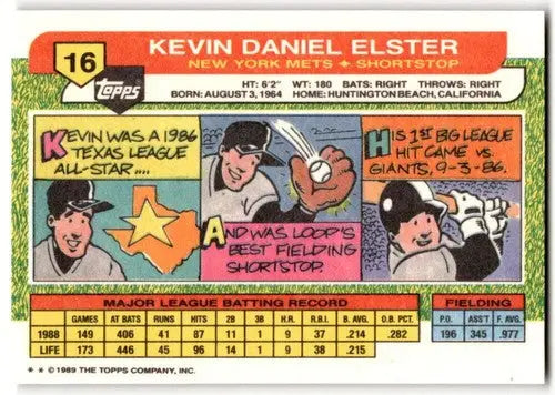 1989 Topps Big #16 Kevin Elster NM Near Mint Mets ID:43818 - Baseball Card Single