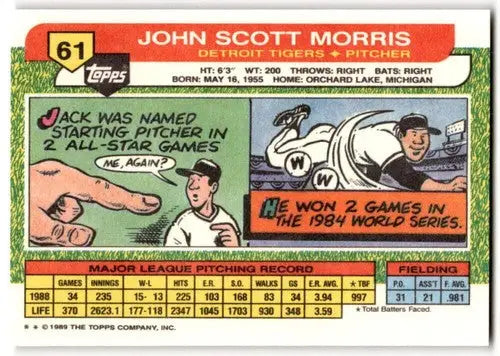 1989 Topps Big #61 Jack Morris NM Near Mint Tigers ID:43822 - Baseball Card Single