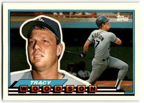 1989 Topps Big Tracy Woodson baseball card with original gloss near mint condition