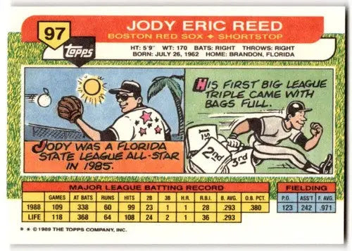 1989 Topps Big Jody Reed baseball card with original gloss near mint Red Sox ID 43830