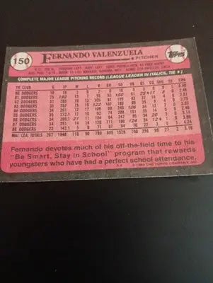 1989 Topps - Fernando Valenzuela #150. LA Dodgers. NRMT+ - Baseball Card Single