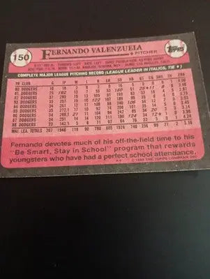 1989 Topps - Fernando Valenzuela #150. LA Dodgers. NRMT+ - Baseball Card Single