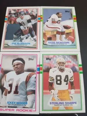 1989 Topps football - Superstar LOT. McMahon Newsome Woods Sharpe. NRMT+ - Football Card Single