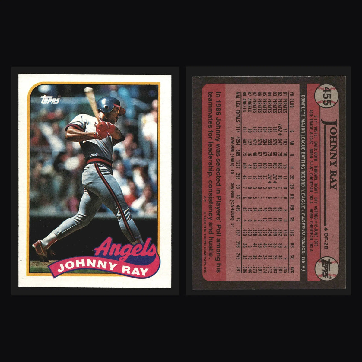 1989 Topps Johnny Ray #455 California Angels - Baseball Card Single