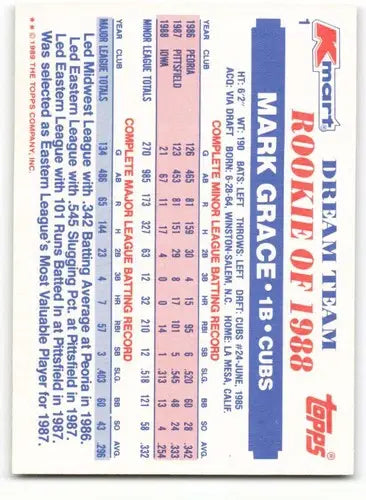 1989 Topps K-Mart Dream Team #1 Mark Grace NM-MT Cubs ID:60550 - Baseball Card Single