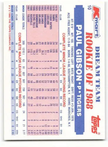 1989 Topps K-Mart Dream Team #10 Paul Gibson NM-MT Tigers ID:60559 - Baseball Card Single
