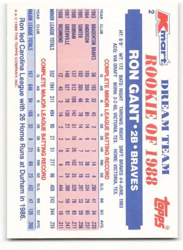 1989 Topps K-Mart Dream Team #2 Ron Gant NM-MT Braves ID:60551 - Baseball Card Single