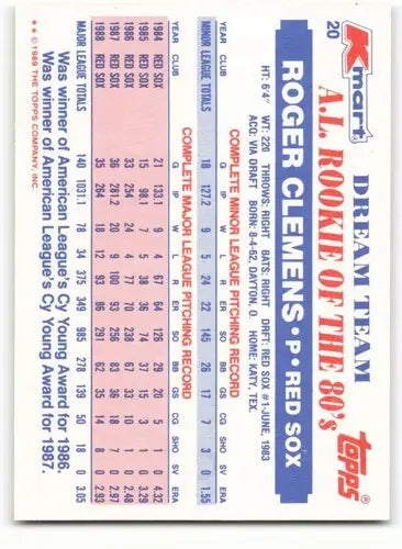 1989 Topps K-Mart Dream Team #20 Roger Clemens NM-MT Red Sox ID:60568 - Baseball Card Single