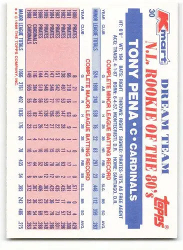 1989 Topps K-Mart Dream Team #30 Tony Pena NM-MT Cardinals ID:60577 - Baseball Card Single