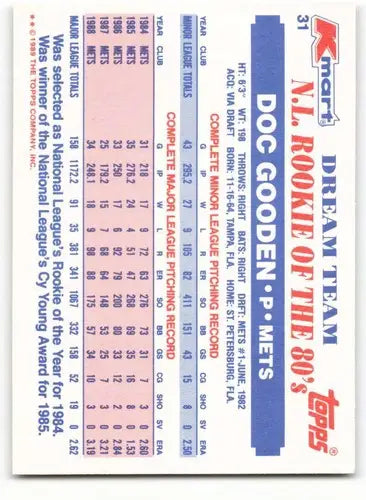 1989 Topps K-Mart Dream Team #31 Dwight Gooden NM-MT Mets ID:60578 - Baseball Card Single