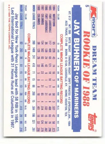 1989 Topps K-Mart Dream Team #5 Jay Buhner NM-MT Mariners ID:60554 - Baseball Card Single