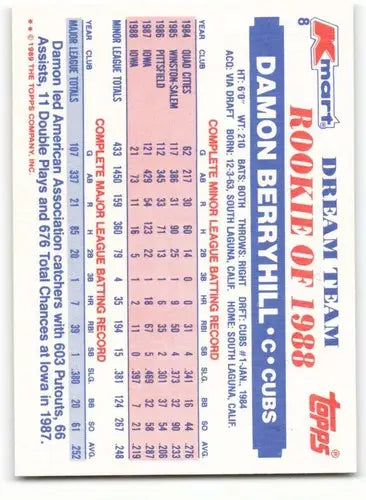 1989 Topps K-Mart Dream Team #8 Damon Berryhill NM-MT Cubs ID:60557 - Baseball Card Single