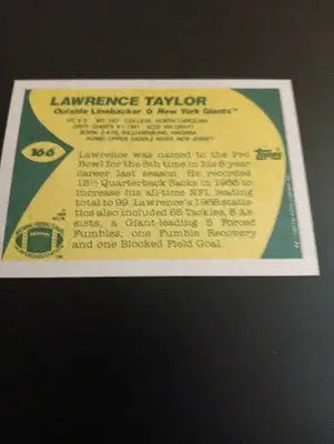 1989 Topps - Lawrence Taylor #166. NY Giants. NRMT+