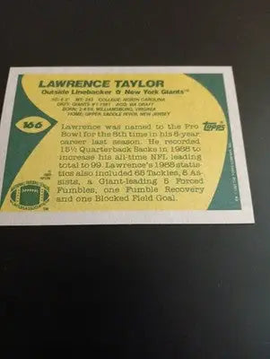 1989 Topps - Lawrence Taylor #166. NY Giants. NRMT+
