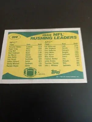 1989 Topps - NFL Rushing Leaders Eric Dickerson Herschel Walker #219. NRMT+ - Football Card Single
