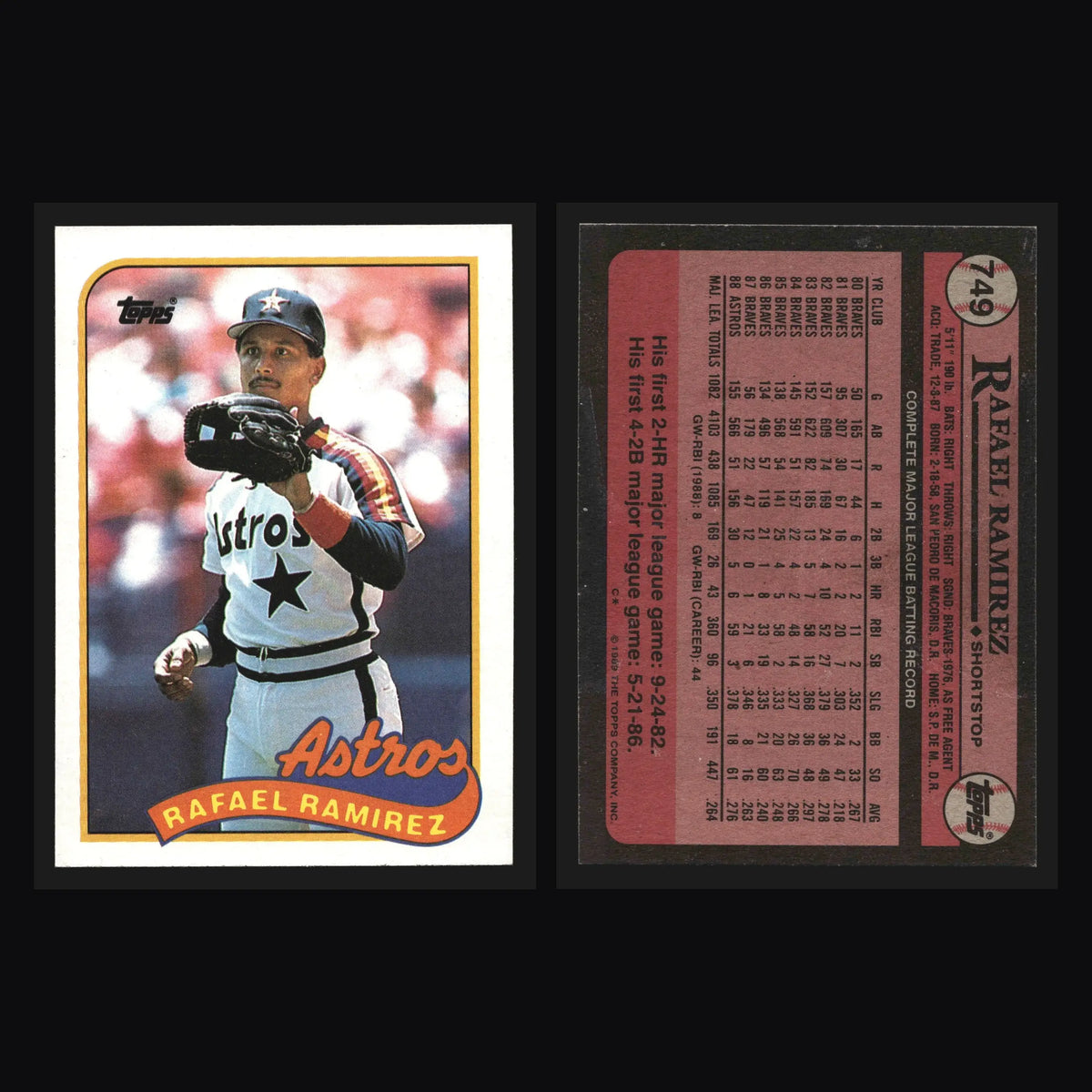 1989 Topps Rafael Ramirez #749 Houston Astros - Baseball Card Single