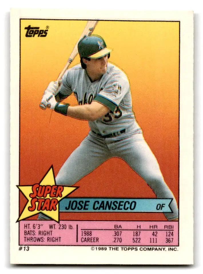 1989 Topps Stickers #13 Jose Canseco Super Star Backs - Baseball Card Single