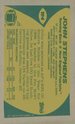 1989 Topps Super Rookie #194 John Stephens RC RC - Football Card Single