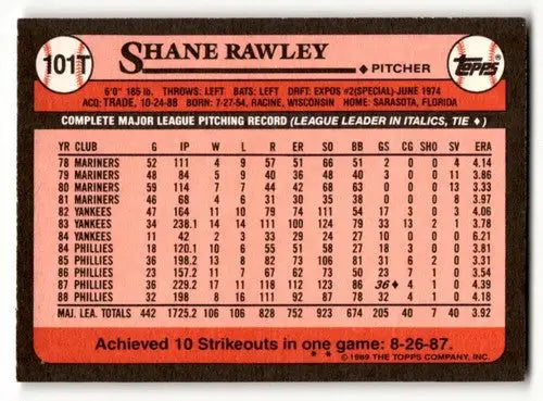 1989 Topps Traded #101T Shane Rawley Minnesota Twins Baseball Cards ID:64434 - Baseball Card Single