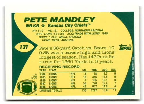 1989 Topps Traded #12T Pete Mandley NM-MT Chiefs ID:73681 - Football Card Single