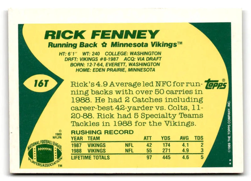 1989 Topps Traded #16T Rick Fenney - Football Card Single