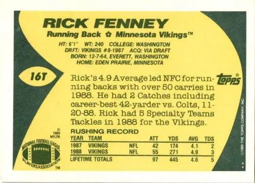 1989 Topps Traded Rick Fenney football card with original gloss image