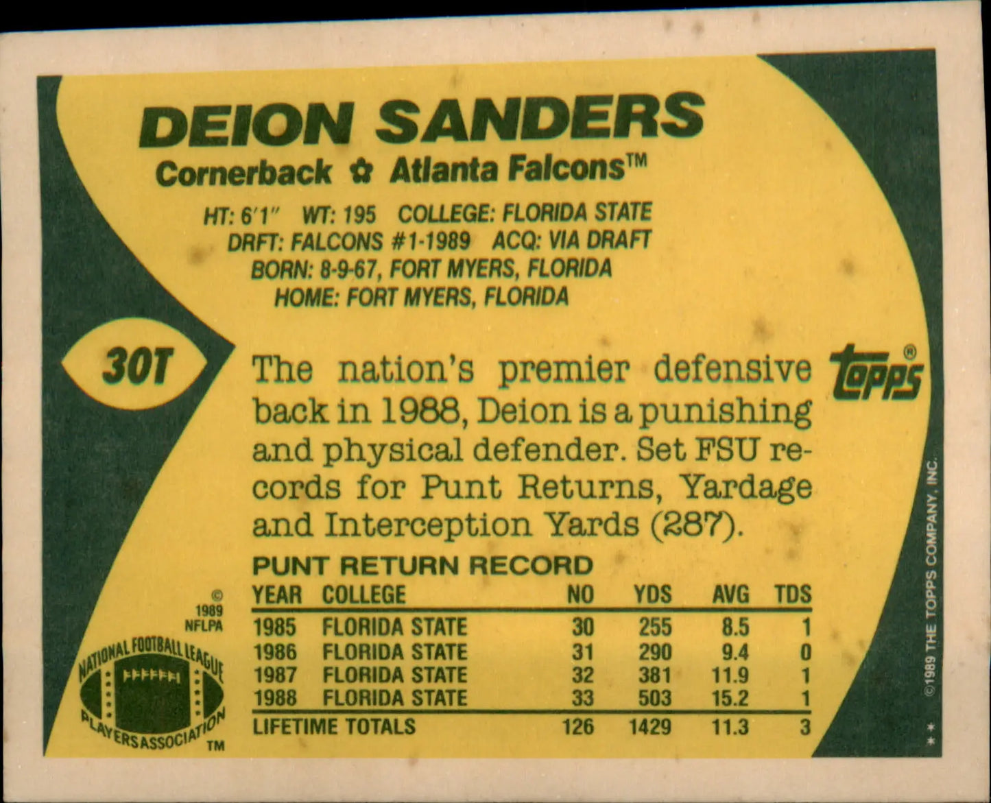 1989 Topps Traded #30T Deion Sanders - Football Card Single