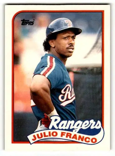 Original gloss 34T Julio Franco Texas Rangers baseball card from 1989 Topps Traded