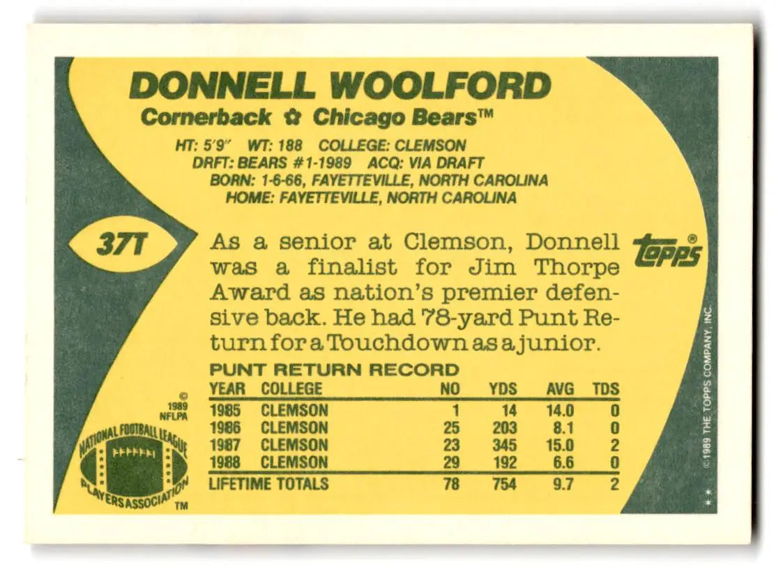 1989 Topps Traded #37T Donnell Woolford - Football Card Single