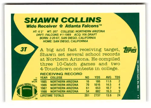 1989 Topps Traded #3T Shawn Collins NM-MT RC Rookie Falcons ID:73586 - Football Card Single